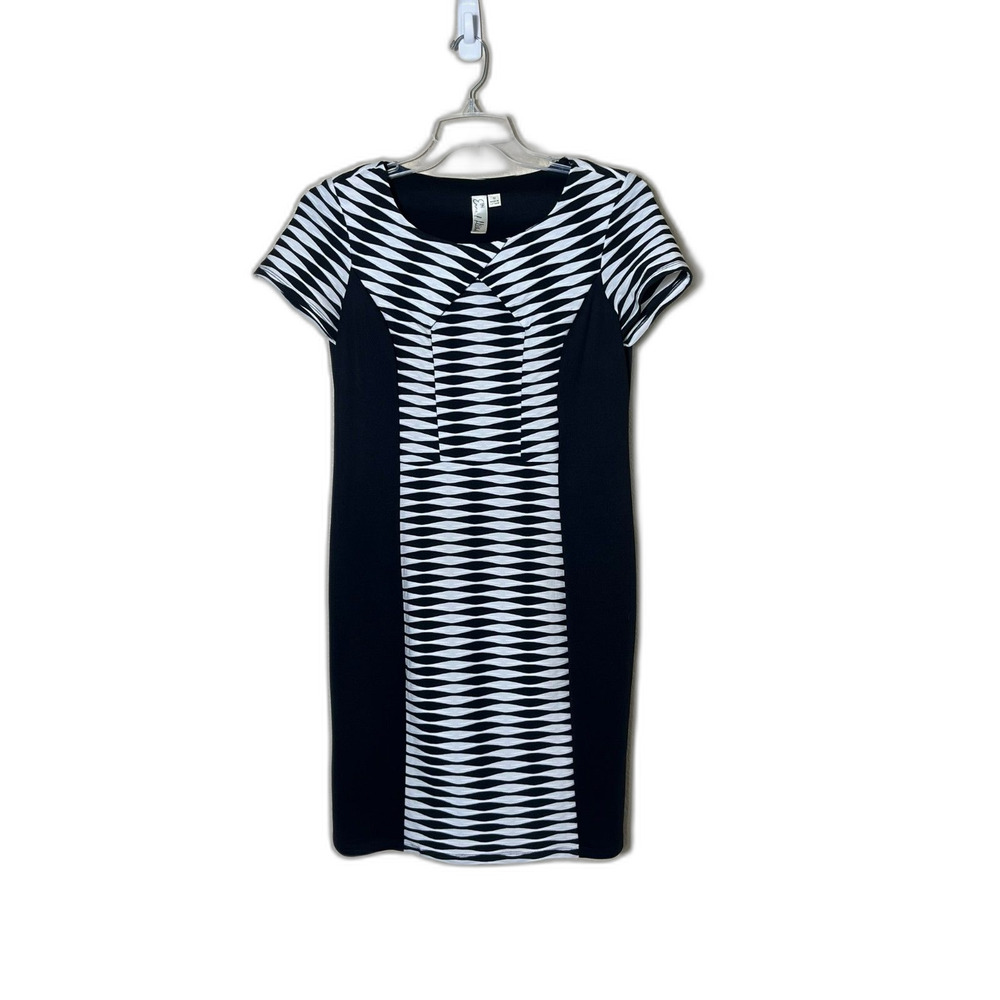 Emma & Michele Body Con Sheath Dress Size 12 Slimming Black White Work Women